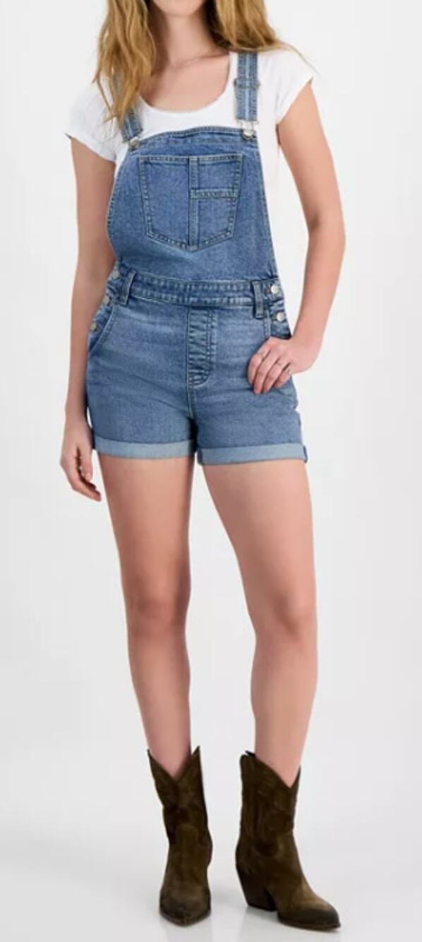 Celebrity Pink Juniors' Roll Cuff Denim Short Overalls  S